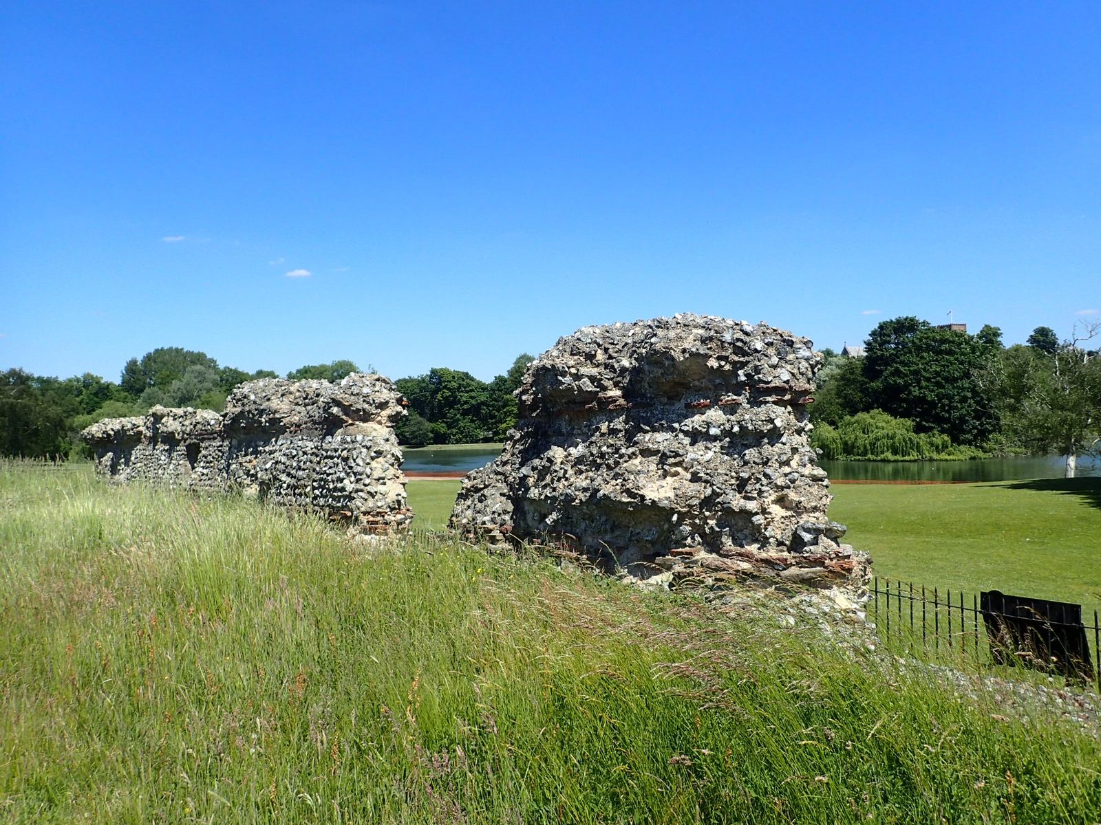 The remains of the Roman wall of Verulamium in Verulamium Park, St Albans, built between AD 265 and 270.